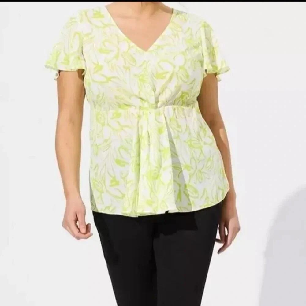 Torrid Womens tunic blouse Empire waist floral Bohemian Neon Srping Plus Size